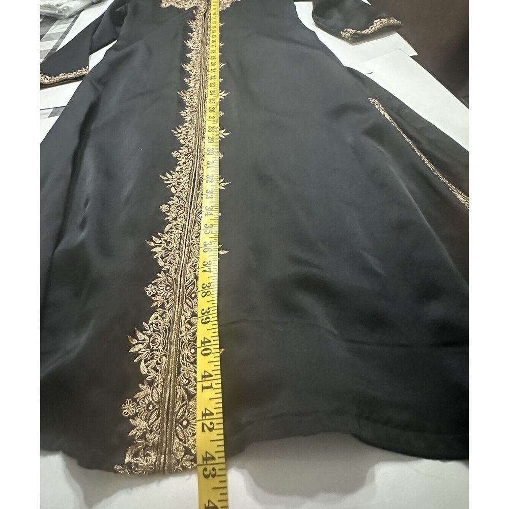 Vintage Loveleen‎ India 100% Silk Dress Black Gold Embroidery Size 42 - Picture 6 of 12